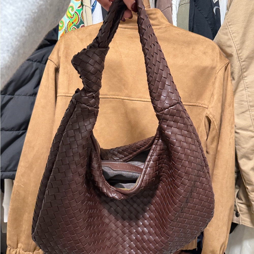 Melie Bianco Chocolate Woven Handbag